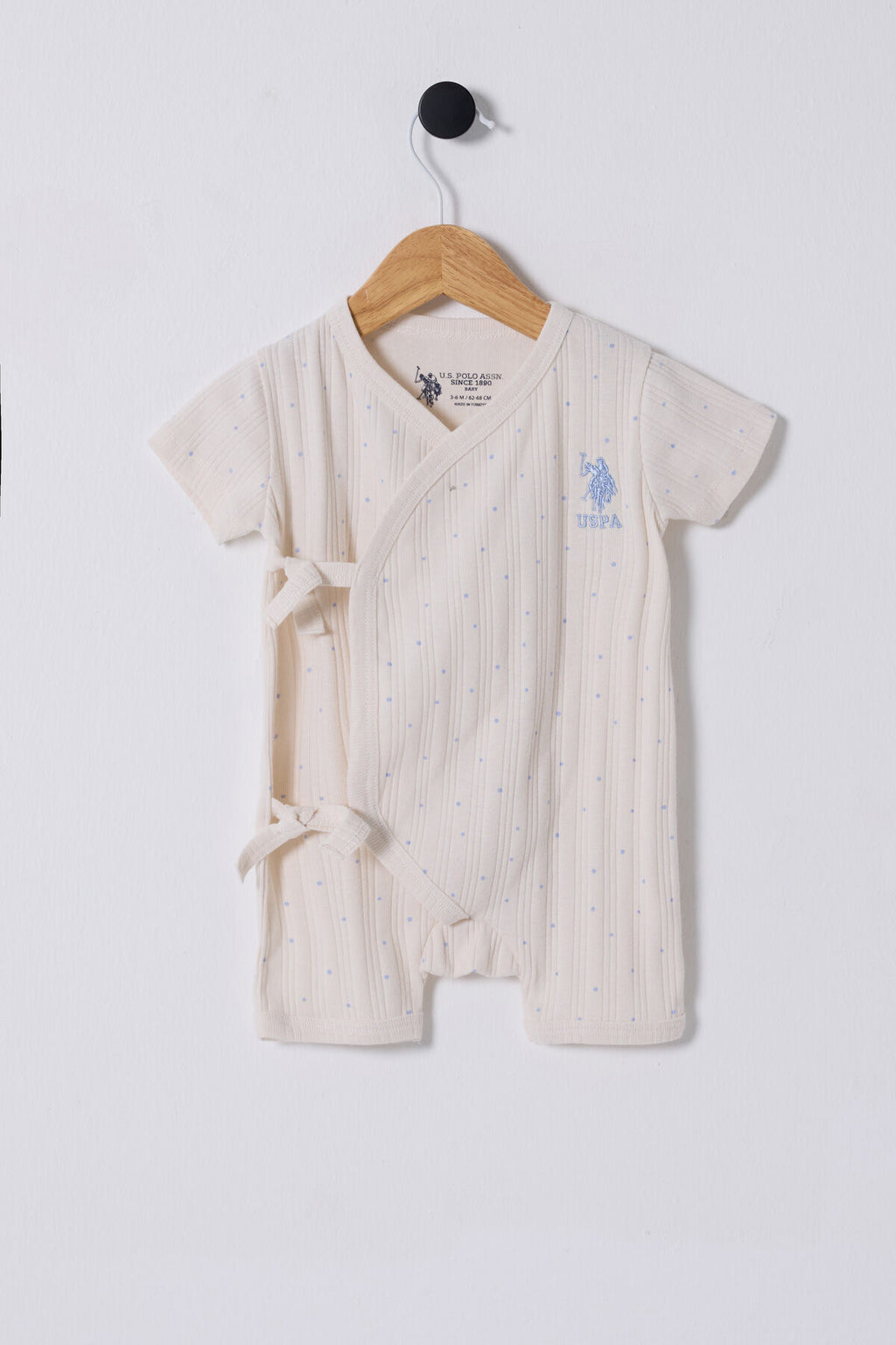 U.S. Polo Assn., Salopeta scurta cu logo brodat, Alb murdar, 68-74 CM