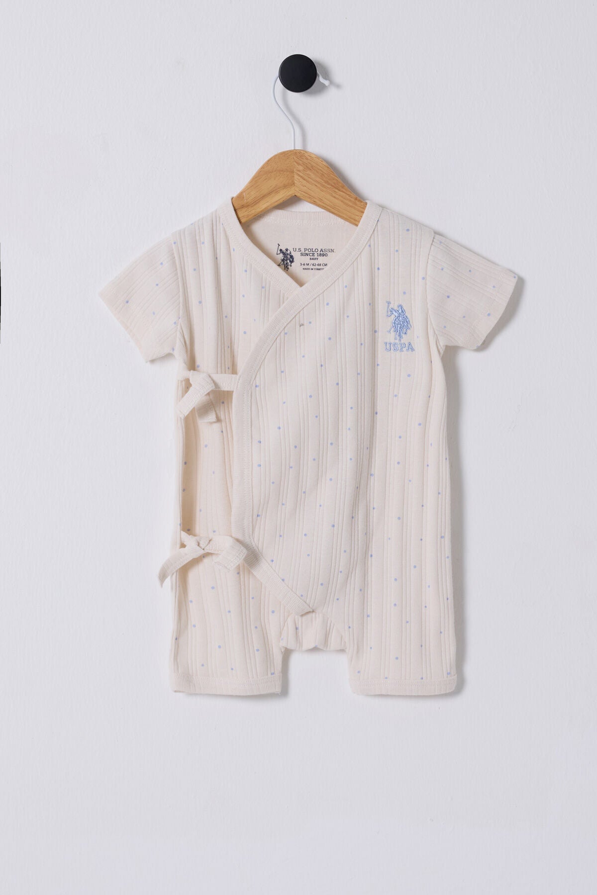 U.S. Polo Assn., Salopeta scurta cu logo brodat, Alb murdar, 68-74 CM