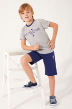 U.S. Polo Assn., Set de tricou cu imprimeu logo si pantaloni scurti, Gri, Albastru, 152-158 CM