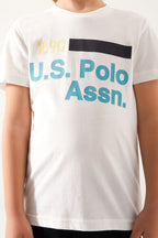 U.S. Polo Assn., Set de tricou cu imprimeu logo si pantaloni scurti, Alb, Albastru ultramarin, 140-146 CM