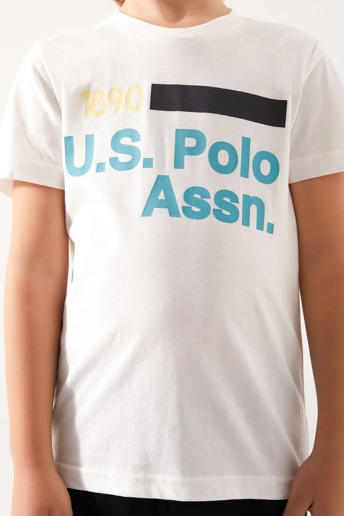 U.S. Polo Assn., Set de tricou cu imprimeu logo si pantaloni scurti, Alb, Albastru ultramarin, 140-146 CM
