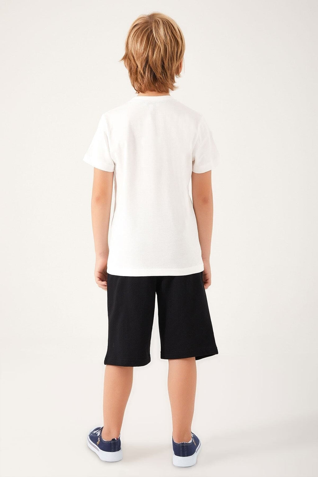 U.S. Polo Assn., Set de tricou cu imprimeu logo si pantaloni scurti, Alb, Albastru ultramarin, 140-146 CM