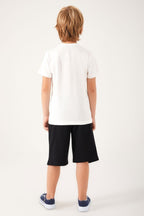 U.S. Polo Assn., Set de tricou cu imprimeu logo si pantaloni scurti, Alb, Albastru ultramarin, 140-146 CM