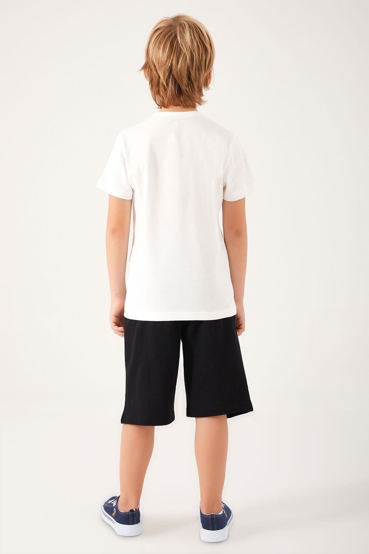 U.S. Polo Assn., Set de tricou cu imprimeu logo si pantaloni scurti, Alb, Albastru ultramarin, 140-146 CM