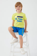 U.S. Polo Assn., Set de tricou cu imprimeu logo si pantaloni scurti, Albastru royal, Verde lime, 164-170 CM