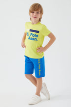 U.S. Polo Assn., Set de tricou cu imprimeu logo si pantaloni scurti, Albastru royal, Verde lime, 164-170 CM
