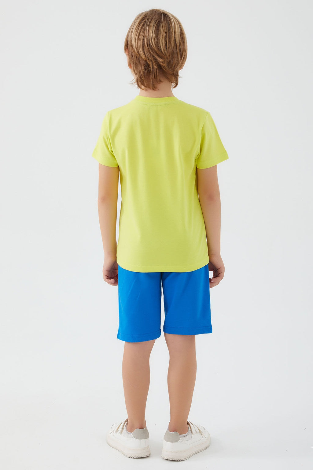 U.S. Polo Assn., Set de tricou cu imprimeu logo si pantaloni scurti, Albastru royal, Verde lime, 164-170 CM