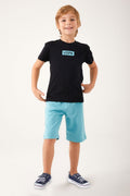 U.S. Polo Assn., Set de tricou de bumbac si pantaloni scurti, Negru, Albastru deschis, 140-146 CM