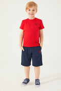 U.S. Polo Assn., Set de tricou de bumbac si pantaloni scurti, Rosu, Albastru marin, 164-170 CM