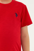 U.S. Polo Assn., Set de tricou de bumbac si pantaloni scurti, Rosu, Albastru marin, 164-170 CM