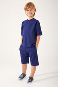 U.S. Polo Assn., Set de pantaloni scurti si tricou uni, Albastru marin, 140-146 CM