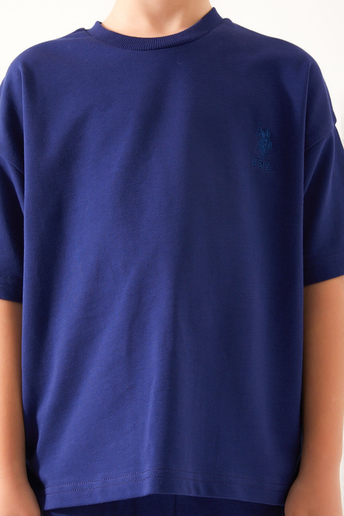 U.S. Polo Assn., Set de pantaloni scurti si tricou uni, Albastru marin, 140-146 CM