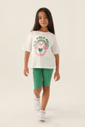 U.S. Polo Assn., Set de colanti scurti si tricou cu imprimeu, Verde, Alb, Roz, 164-170 CM