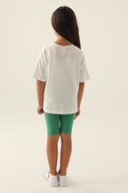 U.S. Polo Assn., Set de colanti scurti si tricou cu imprimeu, Verde, Alb, Roz, 164-170 CM