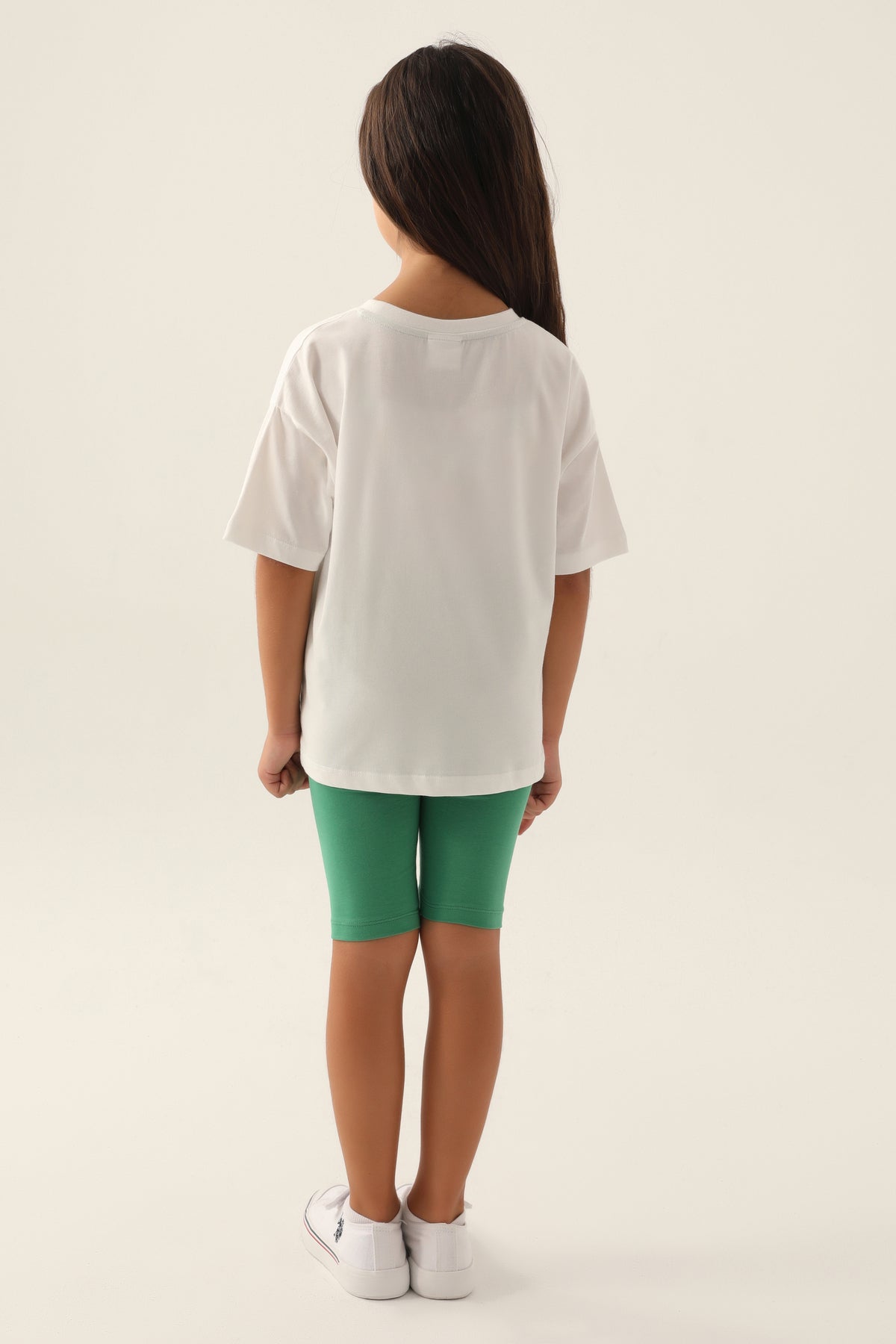 U.S. Polo Assn., Set de colanti scurti si tricou cu imprimeu, Verde, Alb, Roz, 164-170 CM