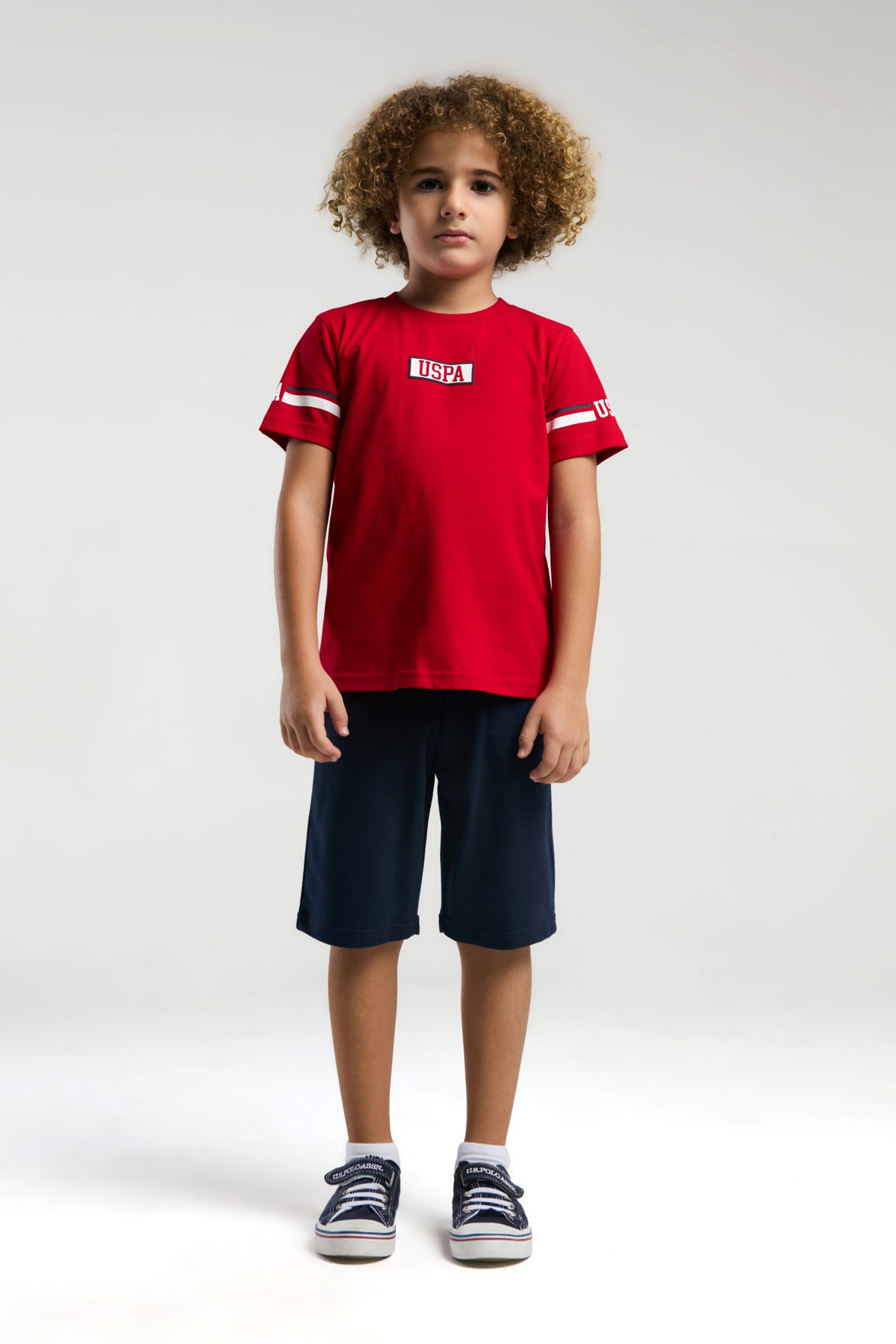 U.S. Polo Assn., Set de tricou din bumbac si pantaloni scurti cu logo - 2 Piese