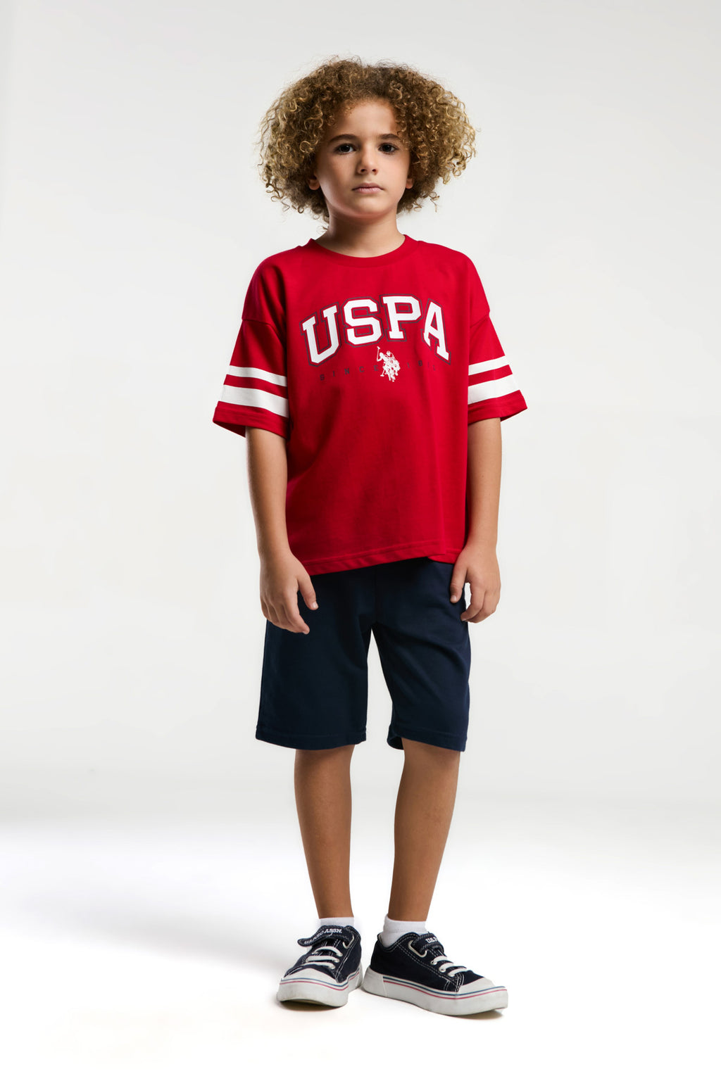 U.S. Polo Assn., Set de tricou de bumbac si pantaloni scurti cu imprimeu logo - 2 piese