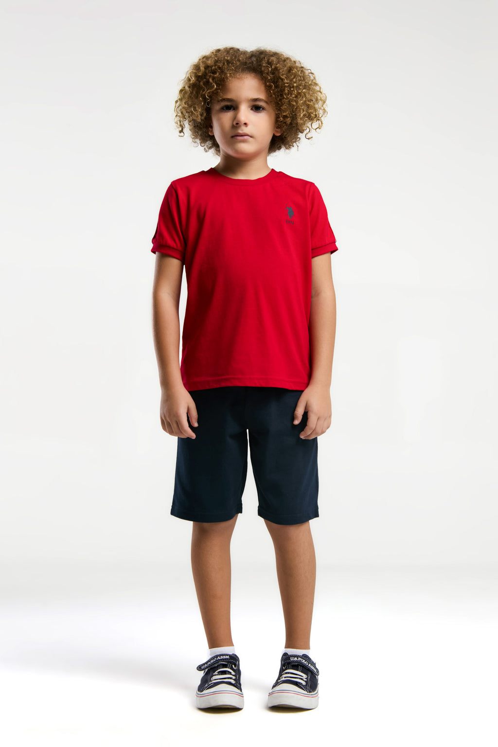U.S. Polo Assn., Set de tricou din bumbac si pantaloni scurti cu logo discret