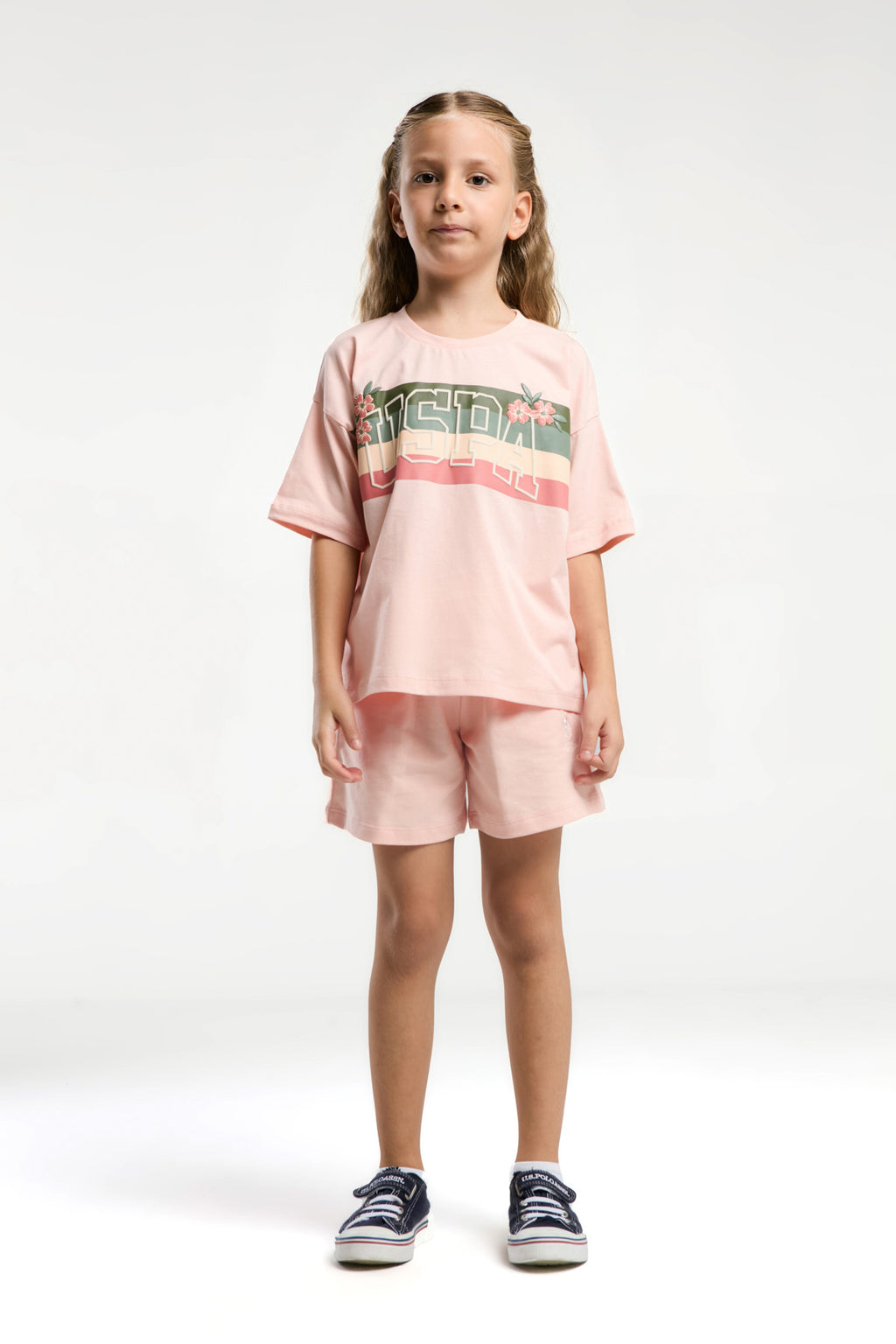 U.S. Polo Assn., Set de tricou cu imprimeu logo si pantaloni scurti