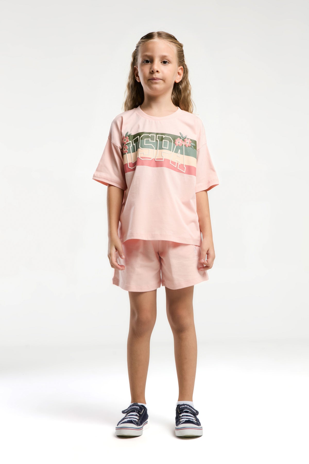 U.S. Polo Assn., Set de tricou cu imprimeu logo si pantaloni scurti