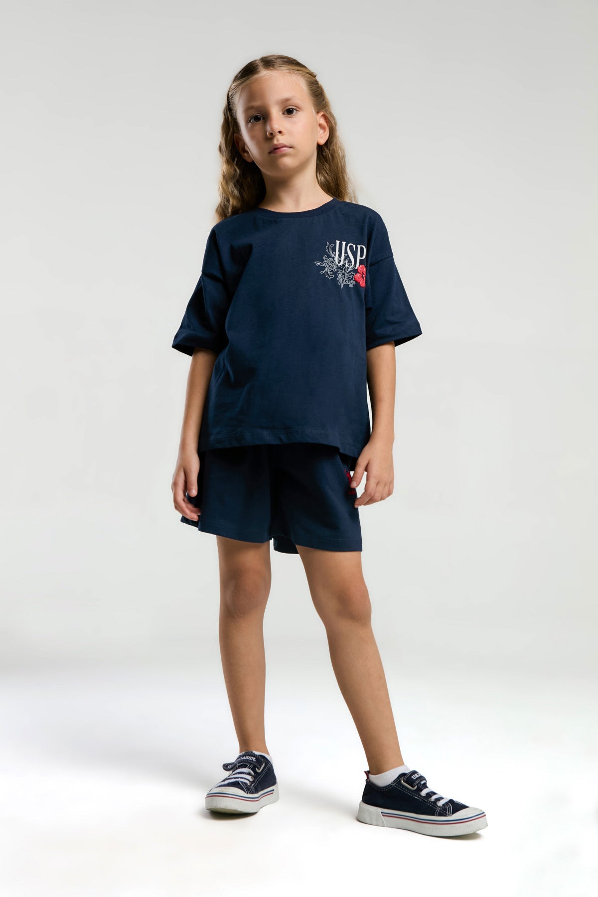 U.S. Polo Assn., Trening de bumbac cu pantaloni scurti si imprimeu logo pe spate