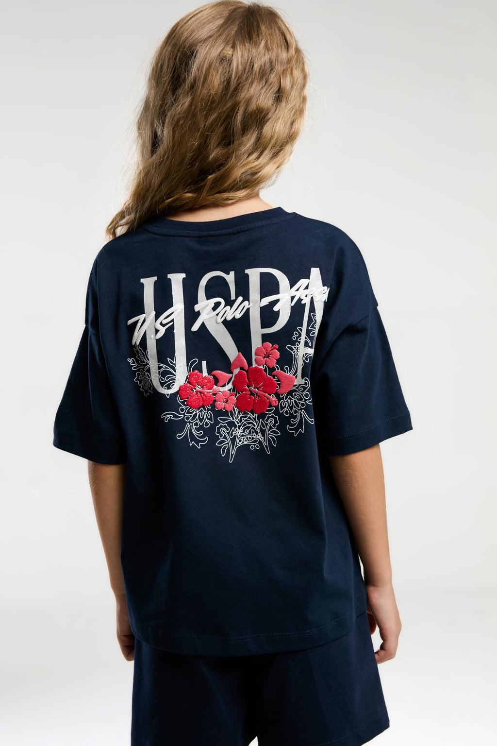 U.S. Polo Assn., Trening de bumbac cu pantaloni scurti si imprimeu logo pe spate