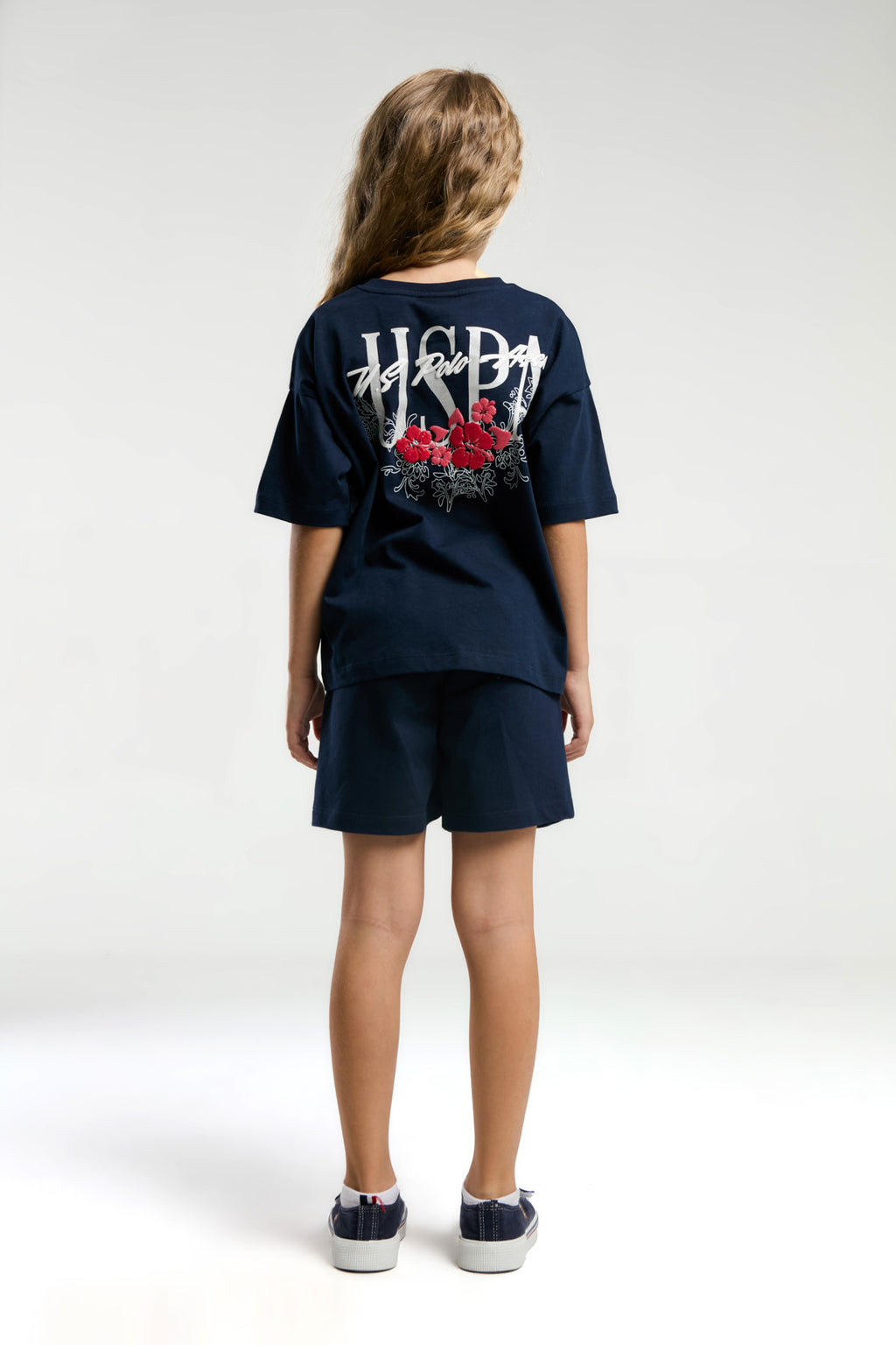 U.S. Polo Assn., Trening de bumbac cu pantaloni scurti si imprimeu logo pe spate