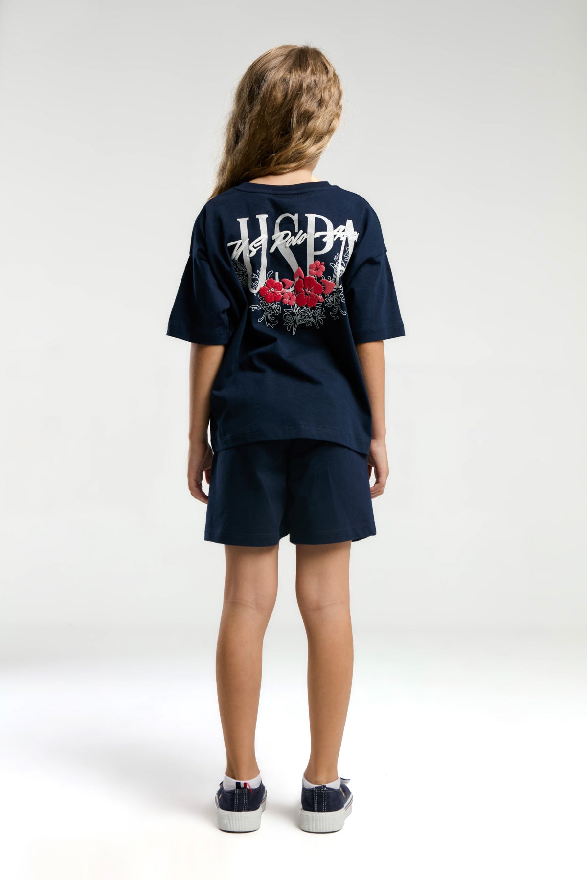 U.S. Polo Assn., Trening de bumbac cu pantaloni scurti si imprimeu logo pe spate