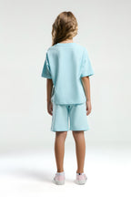 U.S. Polo Assn., Set de tricou de bumbac cu logo si pantaloni scurti - 2 piese, Albastru deschis, 116-122 CM