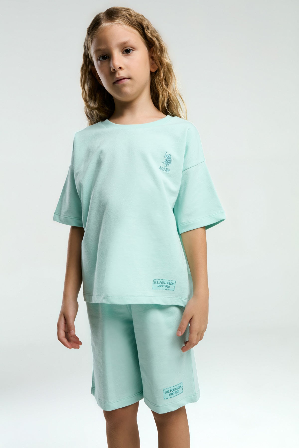 U.S. Polo Assn., Set de tricou de bumbac cu logo si pantaloni scurti - 2 piese