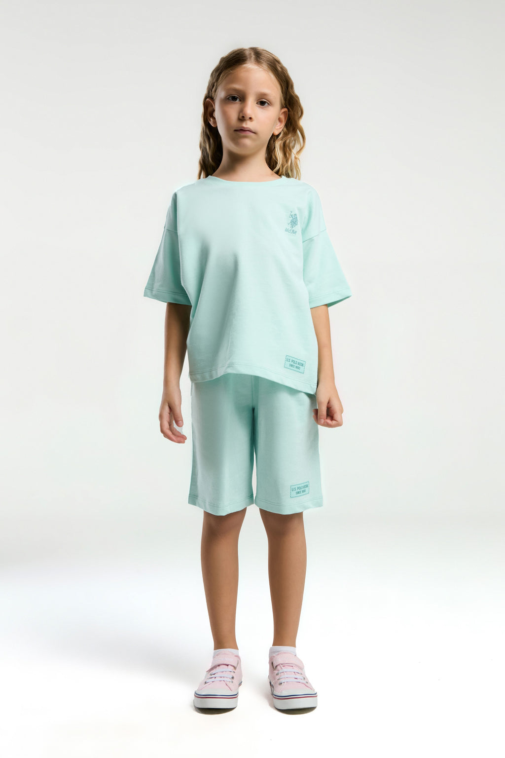 U.S. Polo Assn., Set de tricou de bumbac cu logo si pantaloni scurti - 2 piese