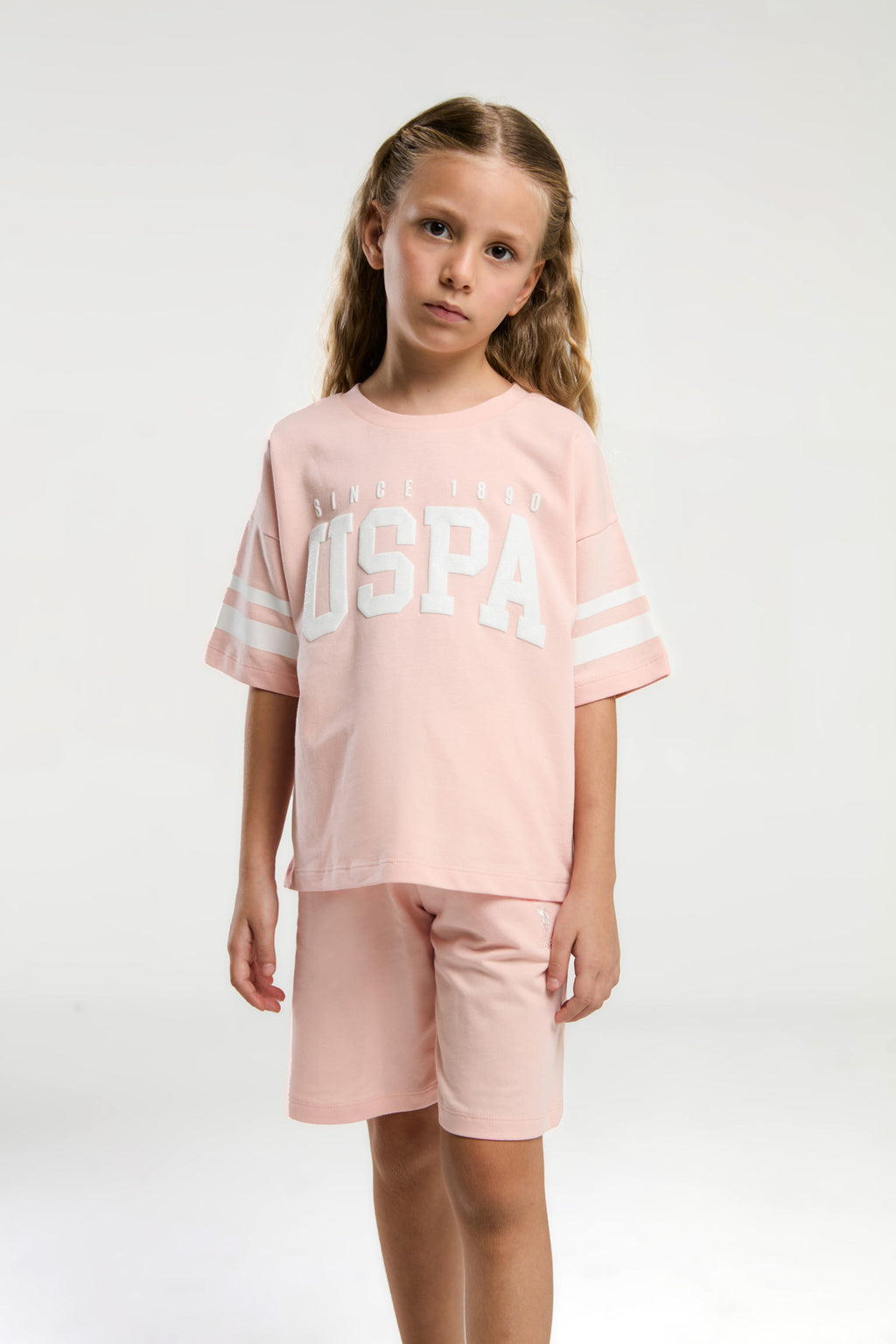 U.S. Polo Assn., Set de tricou lejer cu logo si pantaloni scurti cu snur