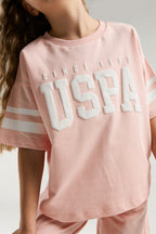 U.S. Polo Assn., Set de tricou lejer cu logo si pantaloni scurti cu snur