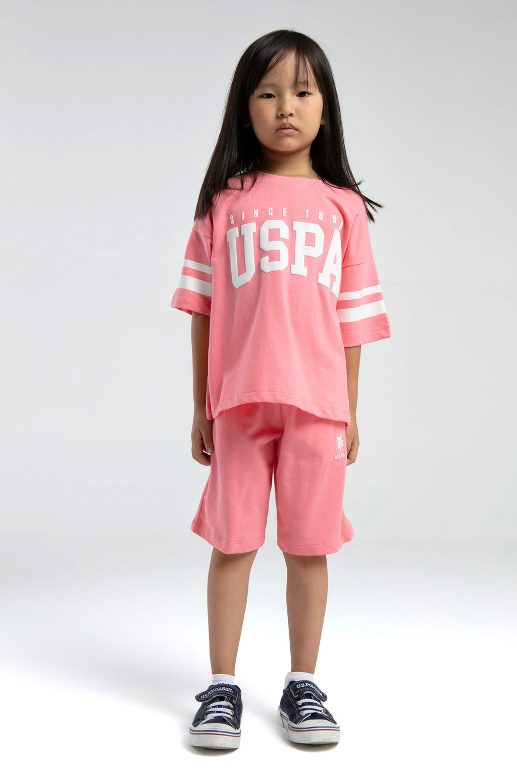 U.S. Polo Assn., Set de tricou lejer cu logo si pantaloni scurti cu snur, 2 piese