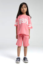 U.S. Polo Assn., Set de tricou lejer cu logo si pantaloni scurti cu snur, 2 piese