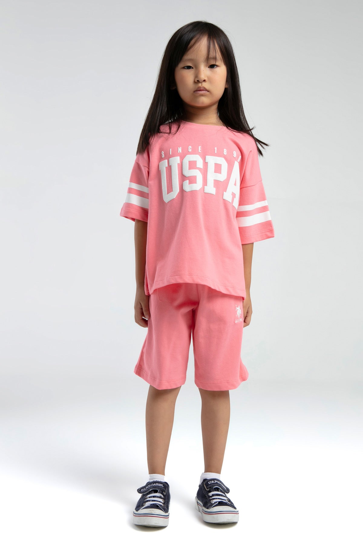 U.S. Polo Assn., Set de tricou lejer cu logo si pantaloni scurti cu snur, 2 piese