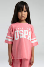 U.S. Polo Assn., Set de tricou lejer cu logo si pantaloni scurti cu snur, 2 piese