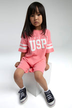 U.S. Polo Assn., Set de tricou lejer cu logo si pantaloni scurti cu snur, 2 piese