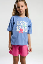 U.S. Polo Assn., Set de tricou si pantaloni scurti, Fucsia, Albastru deschis, 164-170 CM