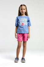 U.S. Polo Assn., Set de tricou si pantaloni scurti, Fucsia, Albastru deschis, 164-170 CM
