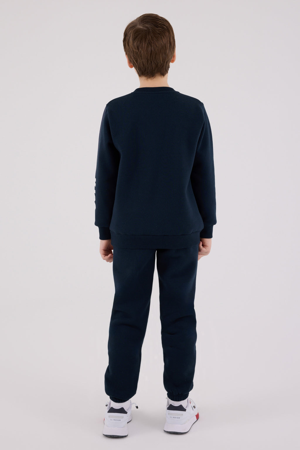 U.S. Polo Assn., Set de bluza de trening si pantaloni de trening din amestec de bumbac, Rosu, Alb optic, Bleumarin, 122-128 CM