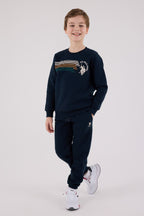 U.S. Polo Assn., Set de bluza de trening si pantaloni de trening din amestec de bumbac, Albastru ultramarin, Verde englez, Alb optic, 104-110 CM