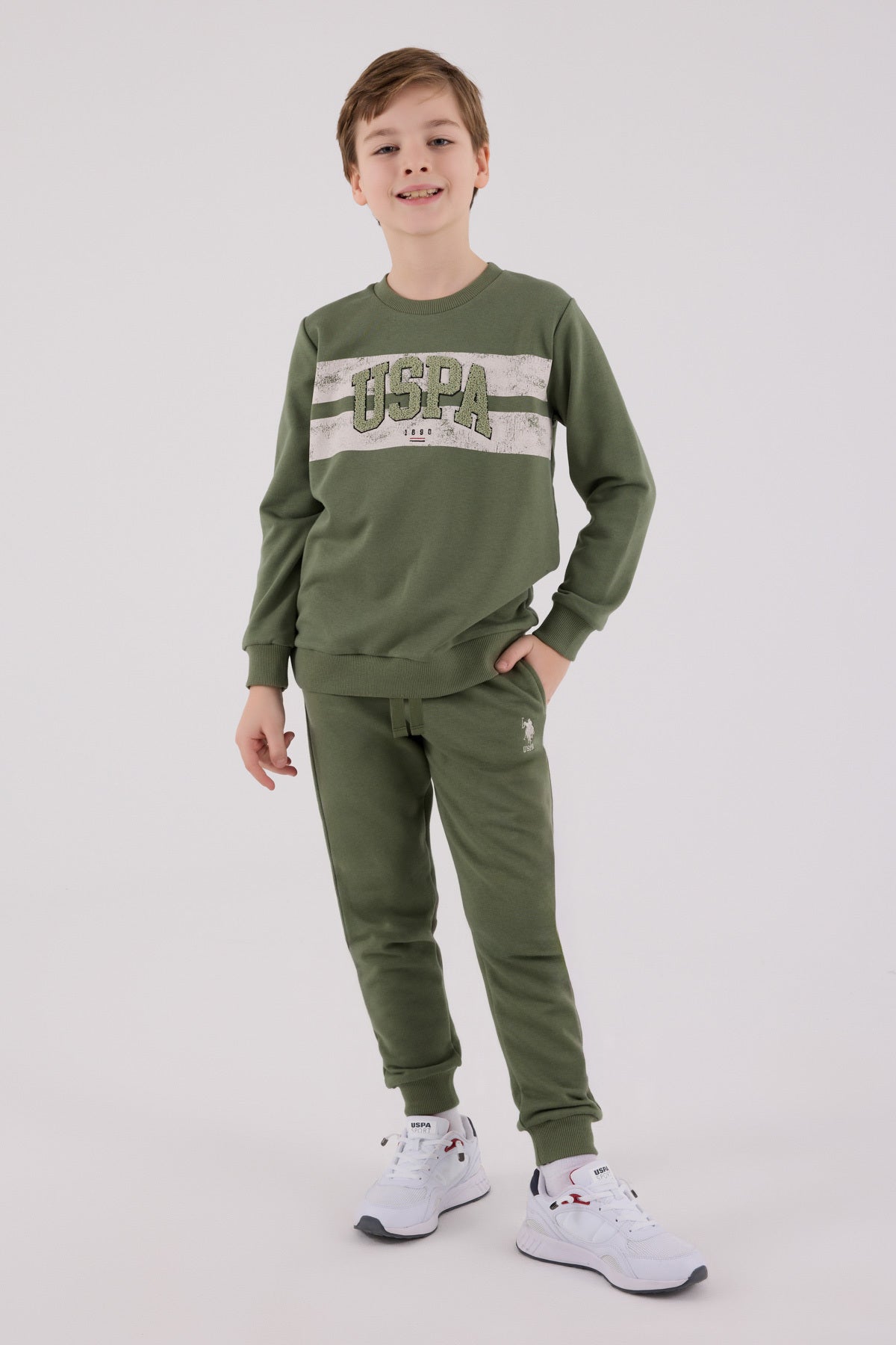 U.S. Polo Assn., Set de bluza de trening si pantaloni de trening cu imprimeu