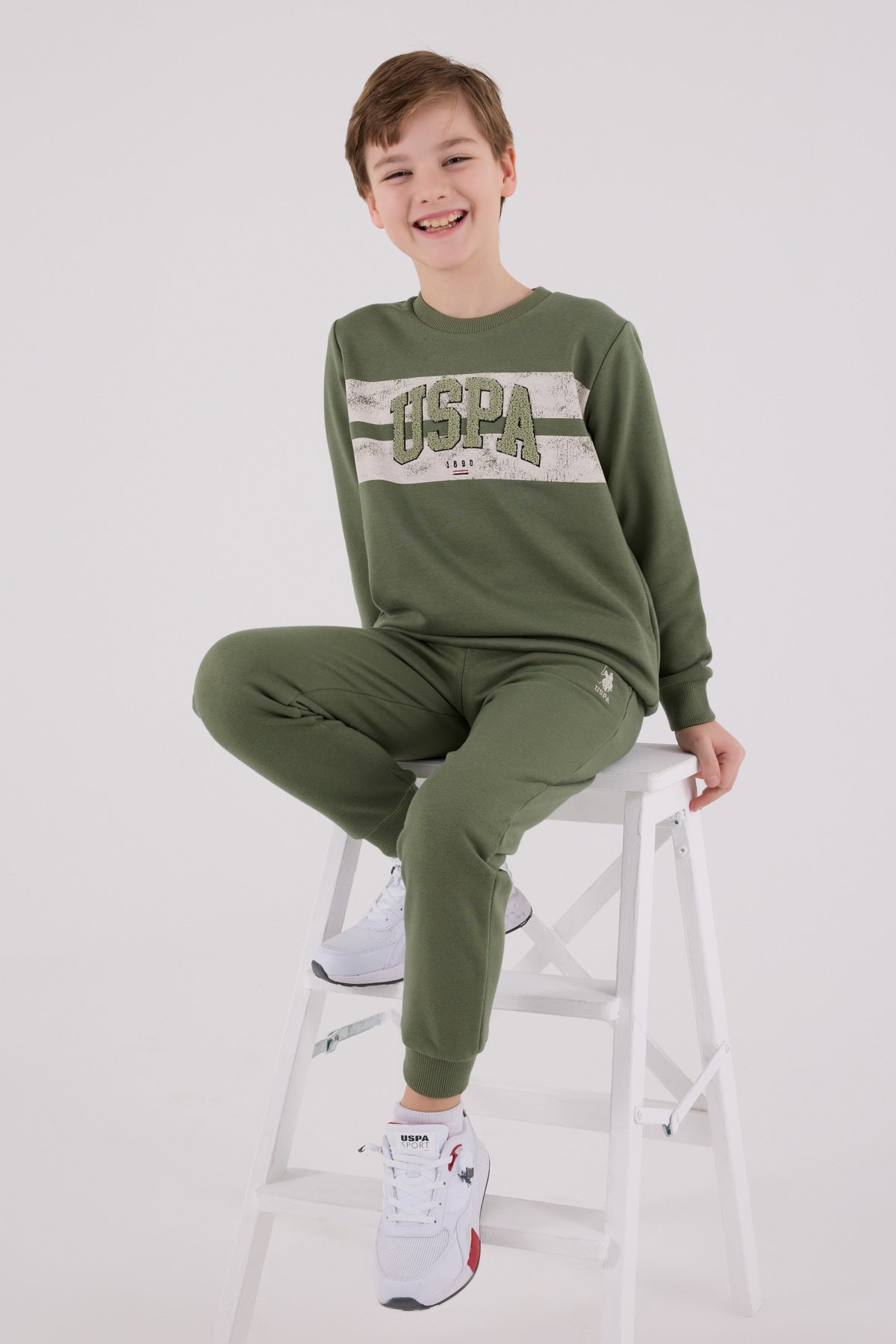 U.S. Polo Assn., Set de bluza de trening si pantaloni de trening cu imprimeu