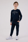 U.S. Polo Assn., Set de bluza de trening si pantaloni de trening cu logo brodat, Albastru ultramarin, Alb murdar, 164-170 CM