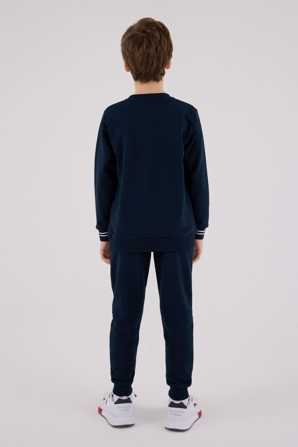 U.S. Polo Assn., Set de bluza de trening si pantaloni de trening cu logo brodat, Albastru ultramarin, Alb murdar, 164-170 CM