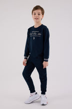 U.S. Polo Assn., Set de bluza de trening si pantaloni de trening cu logo brodat, Albastru ultramarin, Alb murdar, 164-170 CM