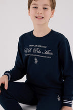 U.S. Polo Assn., Set de bluza de trening si pantaloni de trening cu logo brodat, Albastru ultramarin, Alb murdar, 164-170 CM