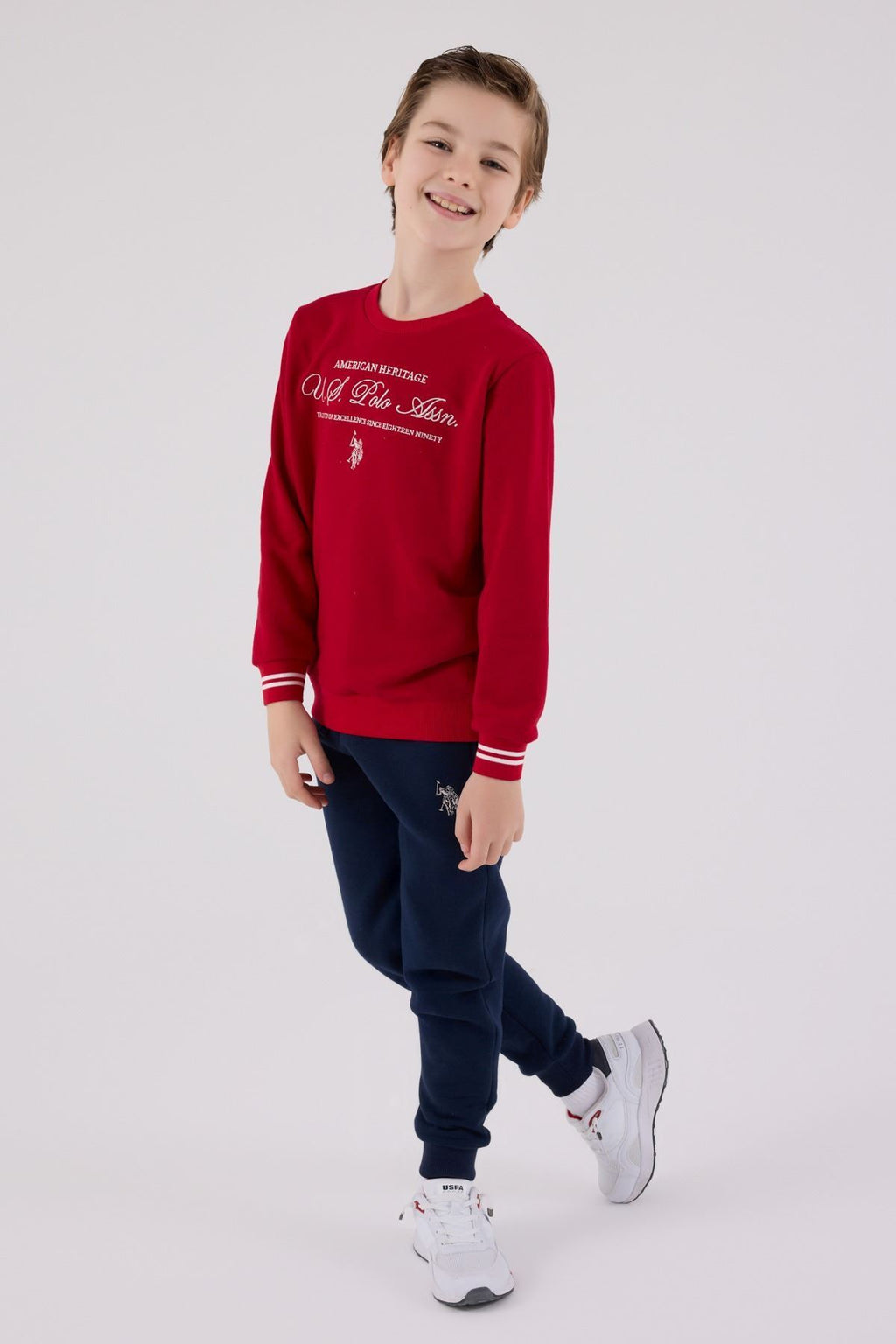 U.S. Polo Assn., Set de bluza de trening din amestec de bumbac cu pantaloni de trening cu logo brodat