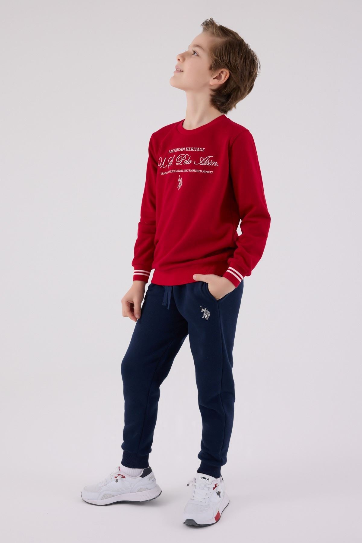 U.S. Polo Assn., Set de bluza de trening din amestec de bumbac cu pantaloni de trening cu logo brodat